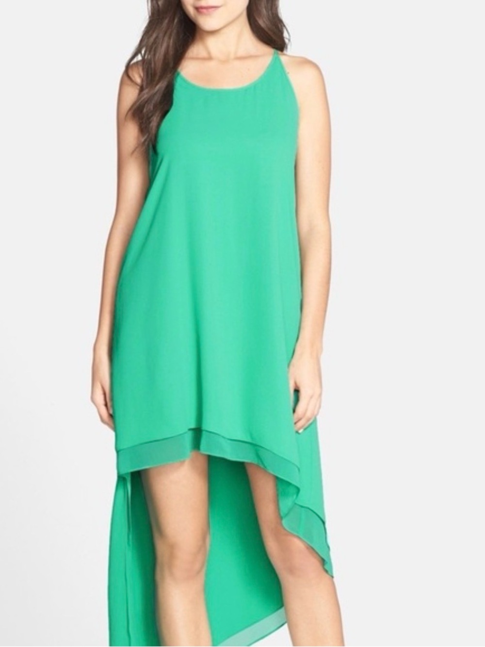 BCBGMaxAzria Lienna Emerald Green High-Low Sleeveless Dress